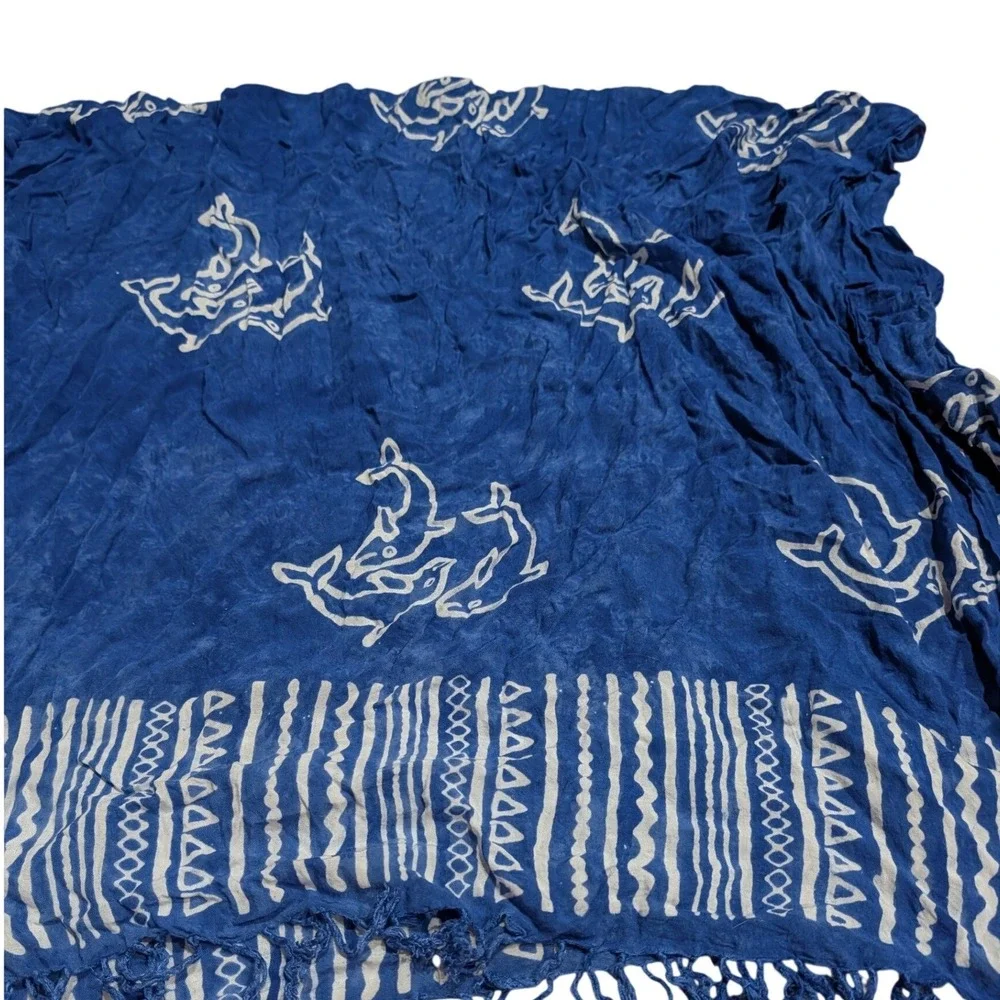 Blue Dolphin Batik Beach Sarong Wrap Shawl Scarf Fringe 62